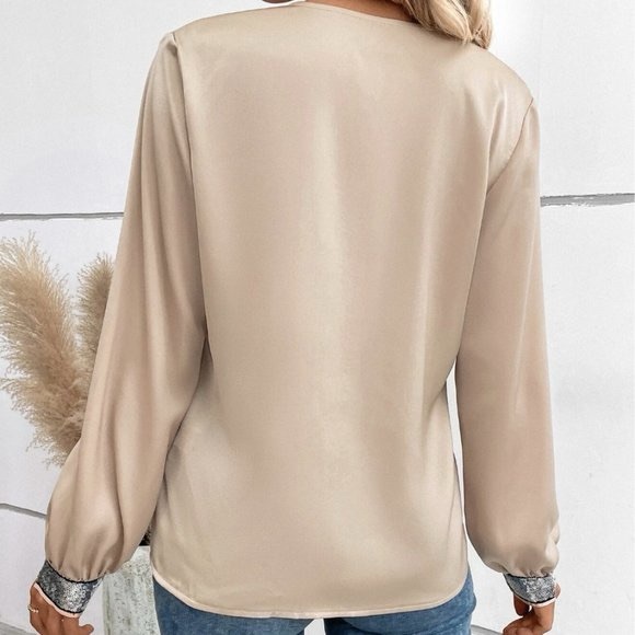 Sequin Trim V Neck Blouse - Picture 3 of 4